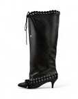 Stivale alto con lacci in pelle nero - Zaira
