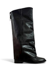 Stivale con punta rotonda e piegone in pelle nero - Aylin