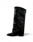 Stivale con punta rotonda e piegone in pelle nero - Aylin