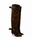 Stivale alto con fibbie in camoscio marrone - Shakira