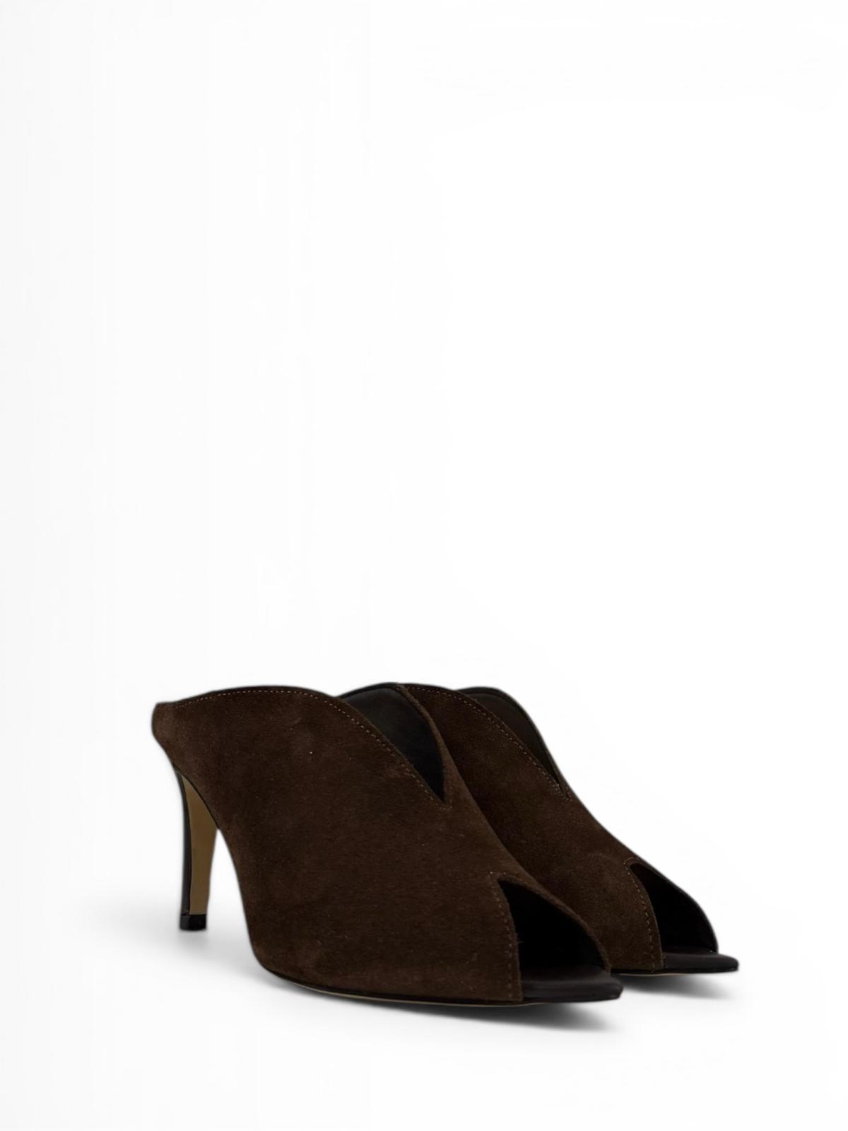 Sandalo spuntato con tacco in camoscio e pelle - Roselyn