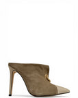 Sabot in camoscio e pelle taupe e dettaglio oro - Charlotte