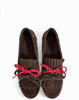 Dark brown suede fringed loafer - Velvet