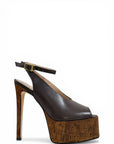 Sandalo spuntato con tacco in pelle marrone - Bea