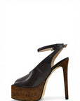Sandalo spuntato con tacco in pelle marrone - Bea