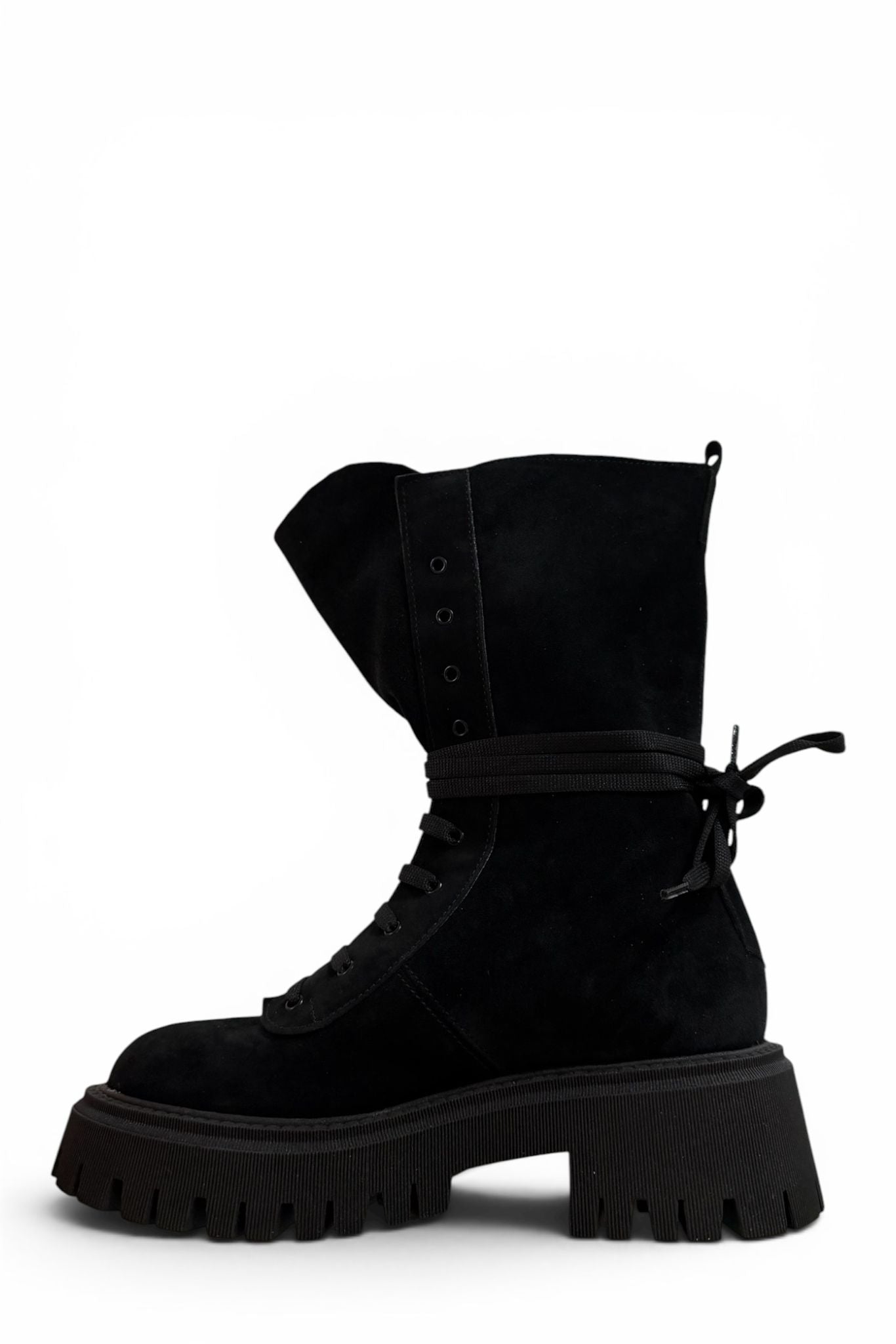 Amphibian boot with black leather and suede pocket - Maya