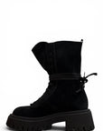Amphibian boot with black leather and suede pocket - Maya
