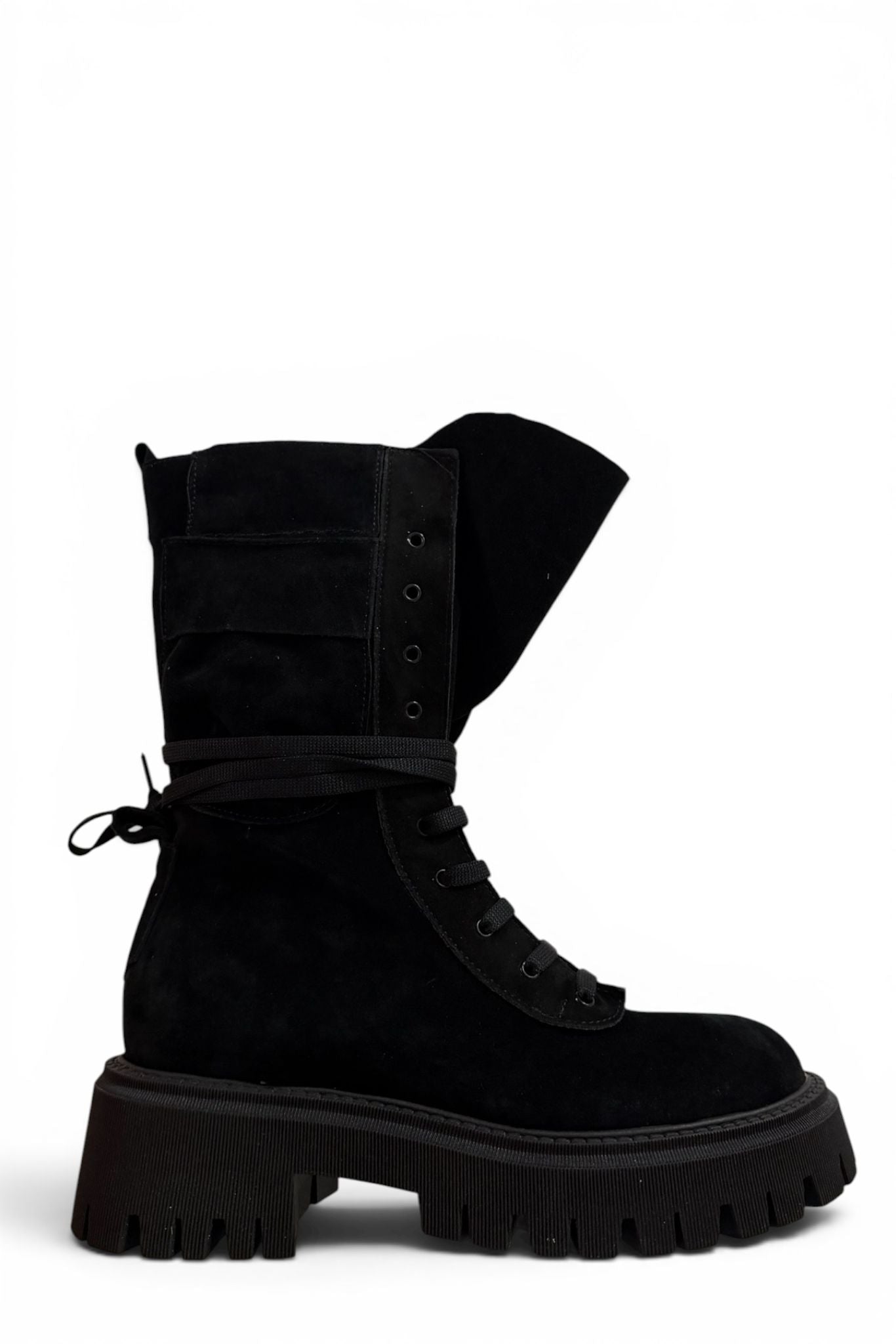 Amphibian boot with black leather and suede pocket - Maya