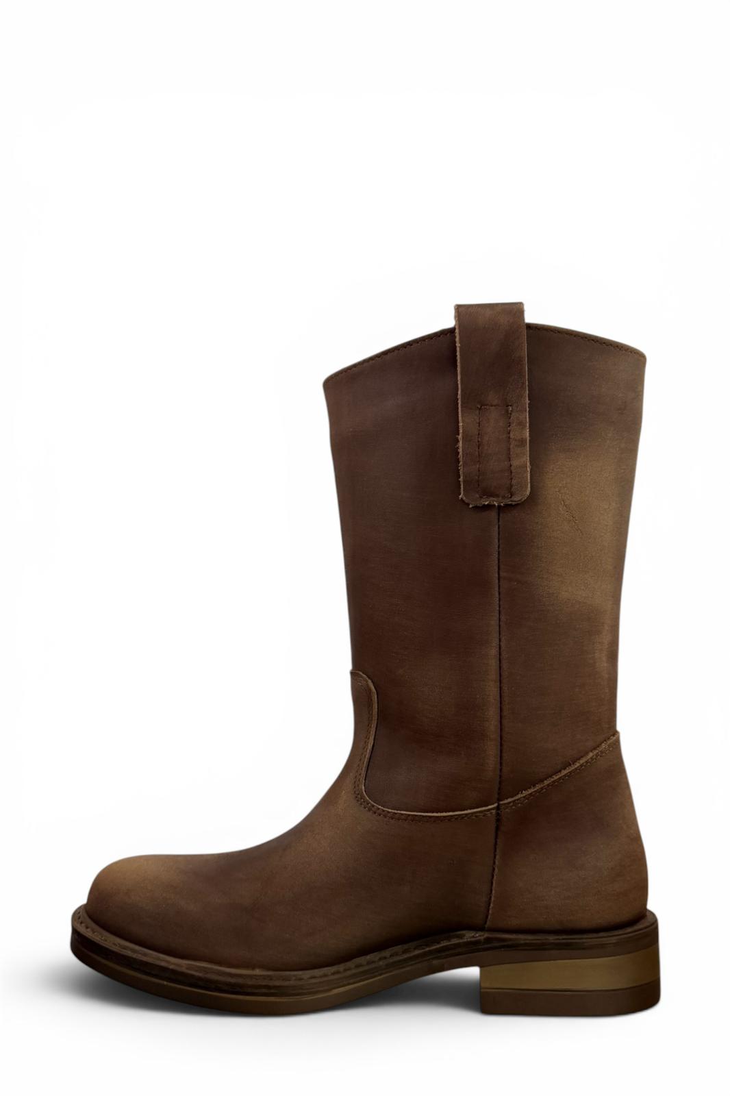 Stivaletto con bande laterali in pelle taupe - Marty low