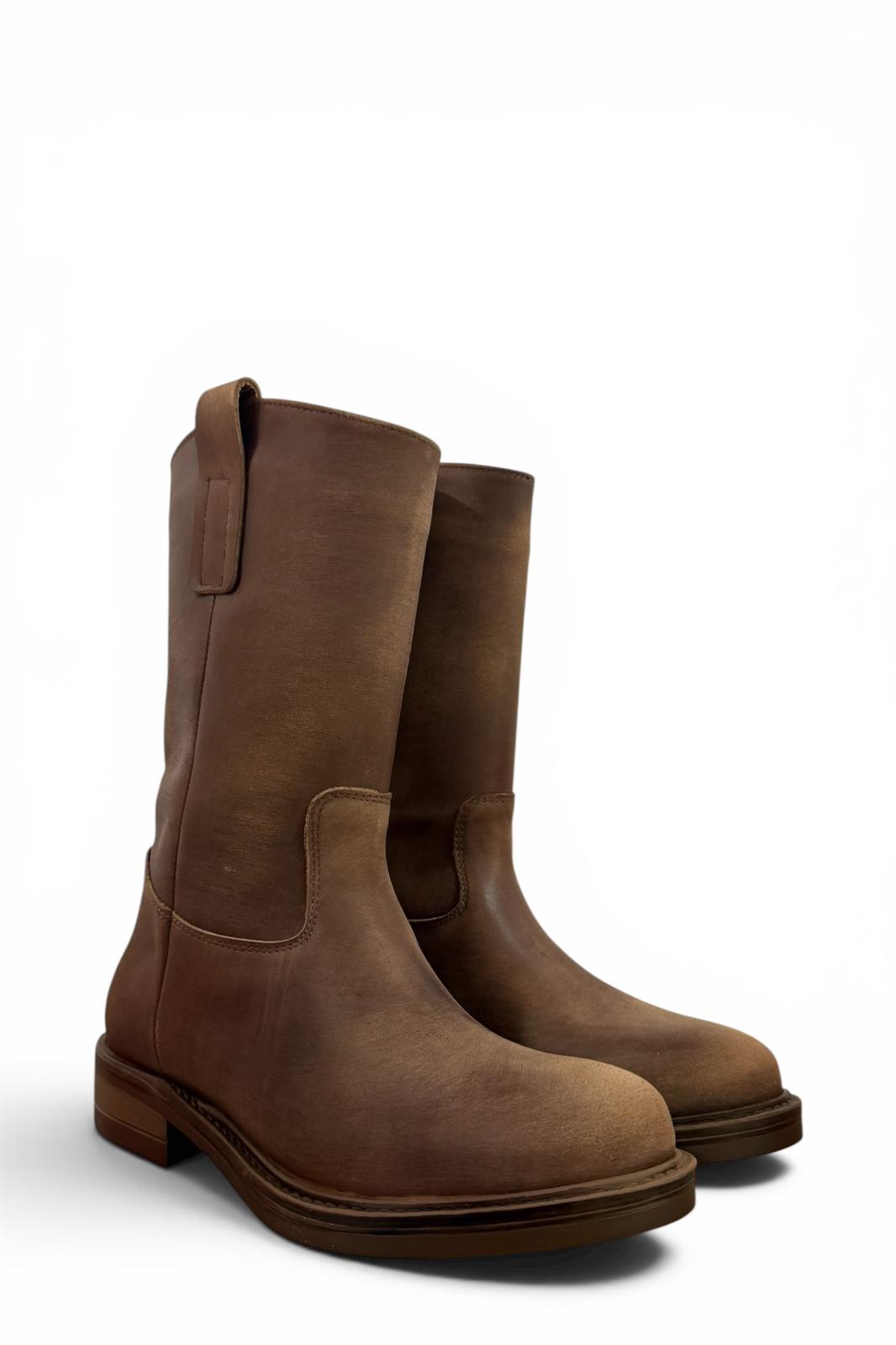 Stivaletto con bande laterali in pelle taupe - Marty low