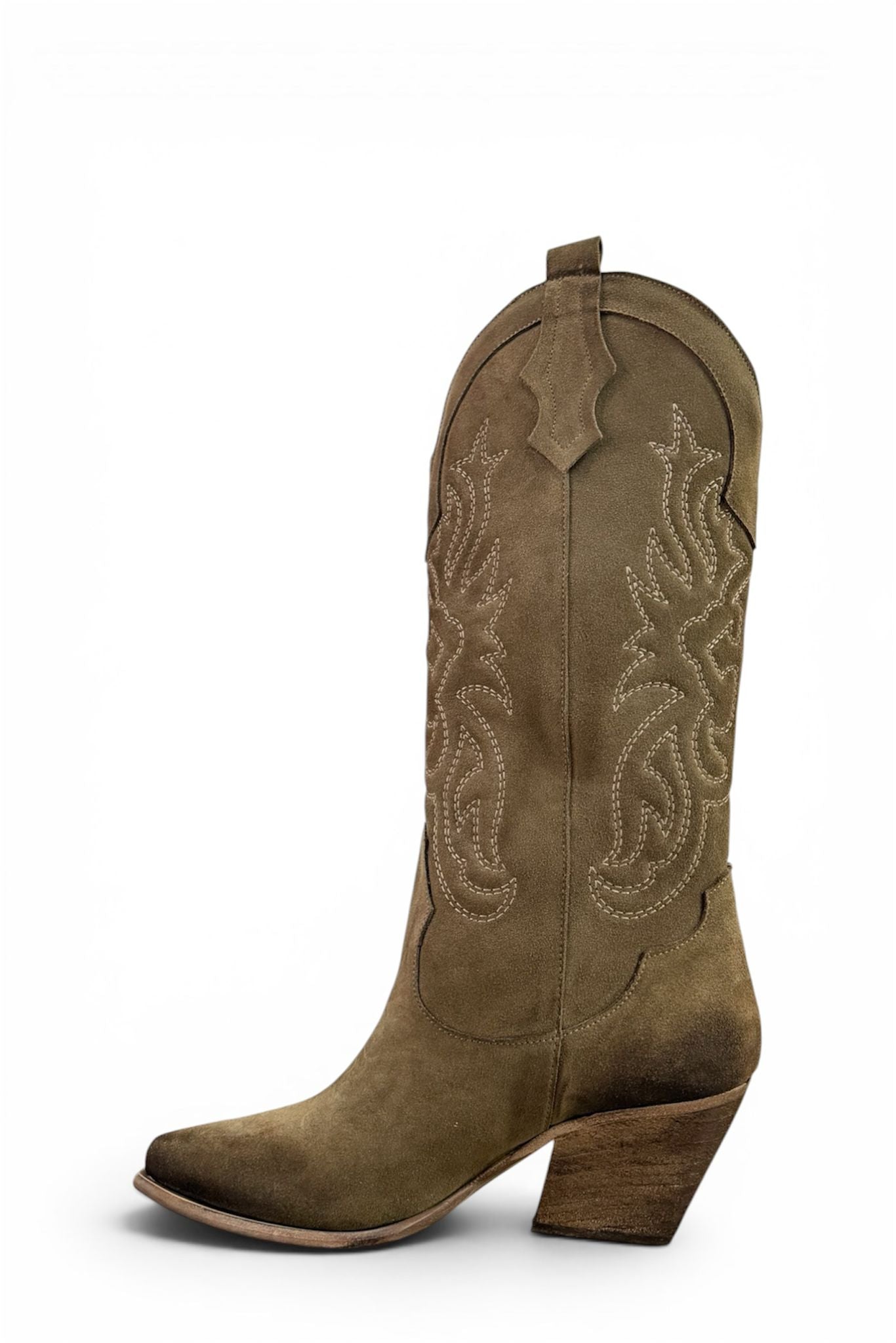 Texano con ricami in camoscio talpa - Kira