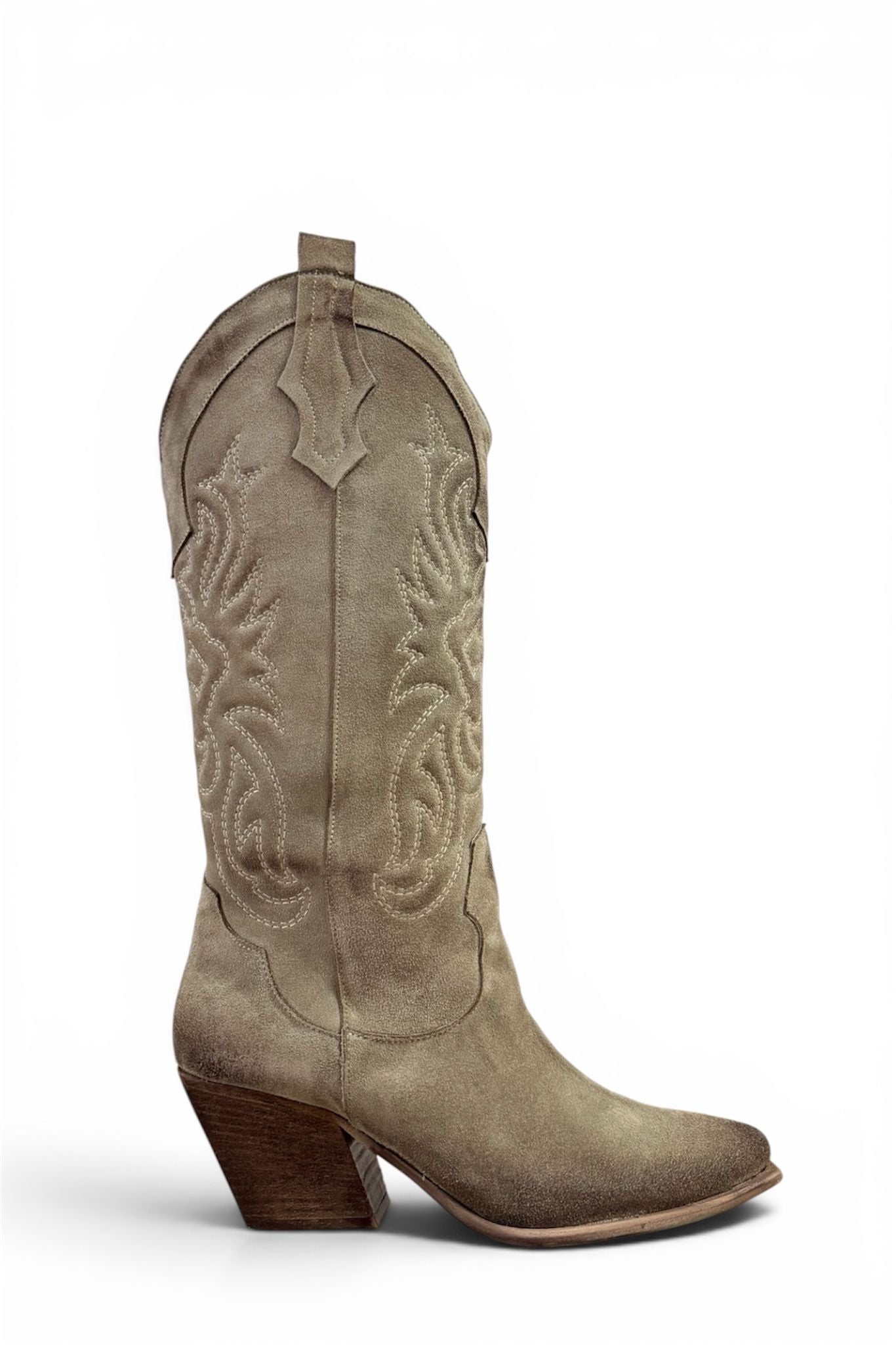 Texano con ricami in camoscio beige - Kira
