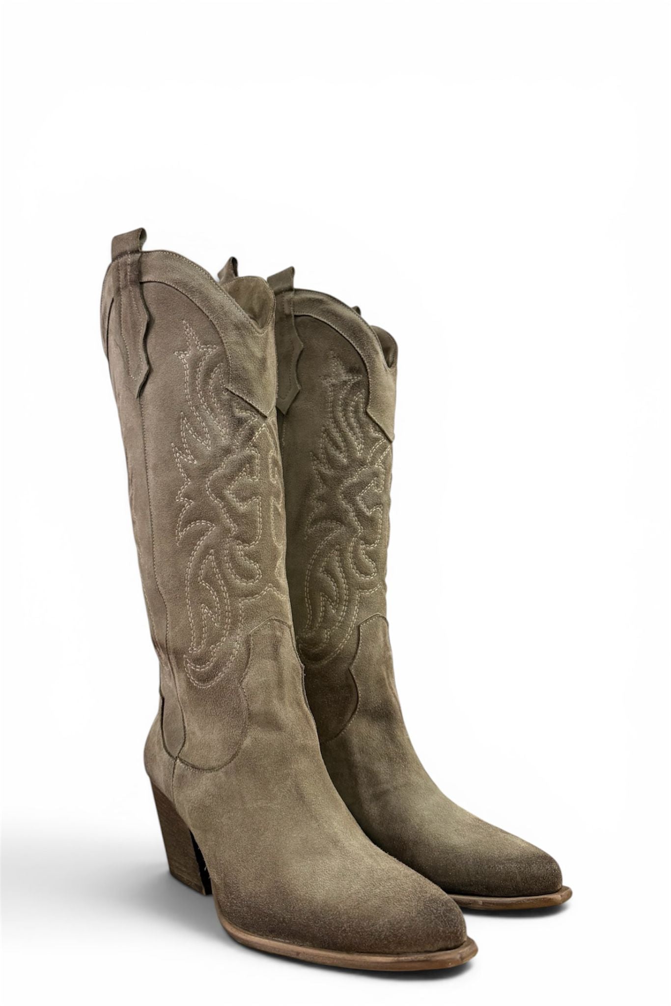 Texano con ricami in camoscio beige - Kira