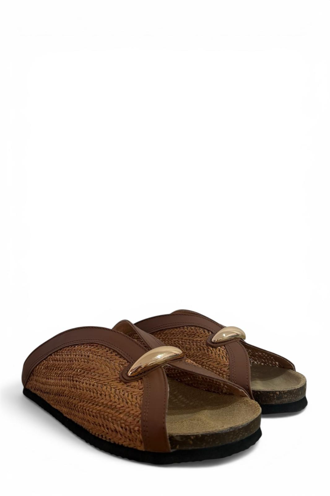 Sabot in raffia con dettaglio oro - Allis