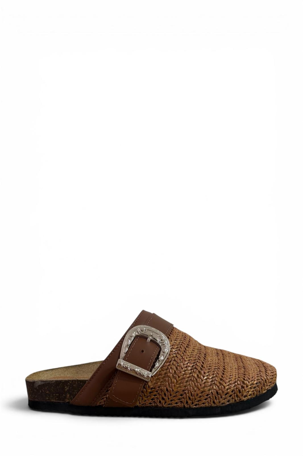 Sabot con fibbia in raffia cuoio - Aida