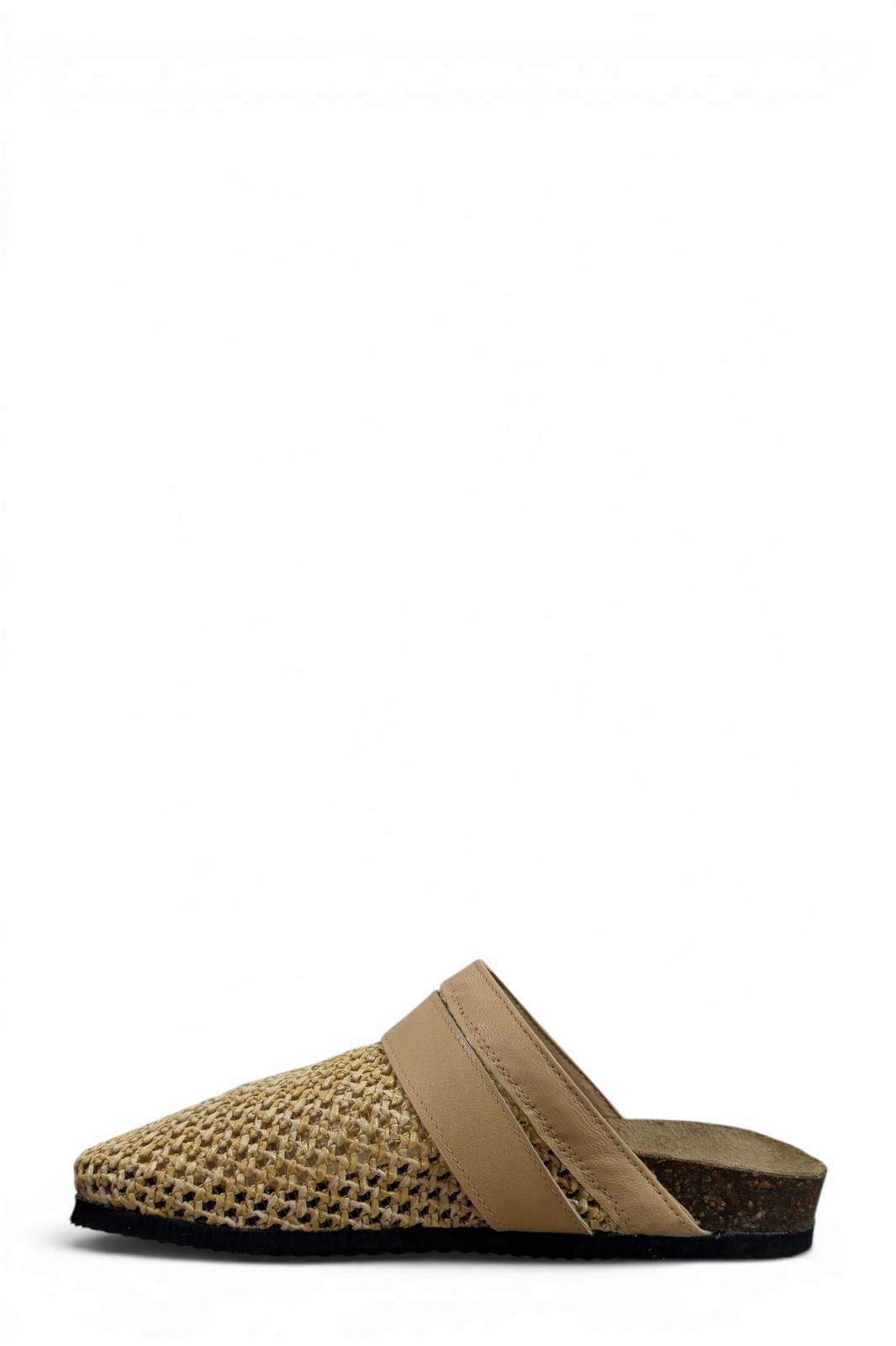 Sabot con fibbia in raffia beige - Aida