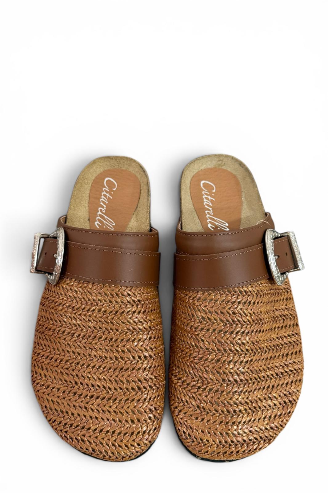 Sabot con fibbia in raffia cuoio - Aida