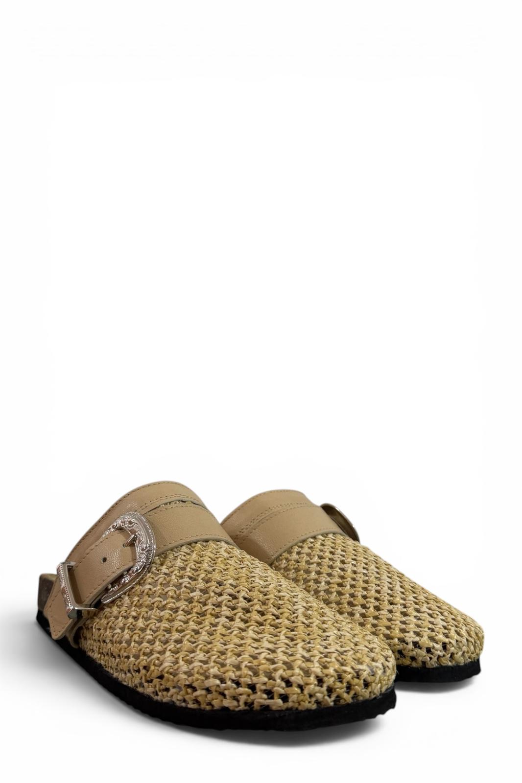 Sabot con fibbia in raffia beige - Aida