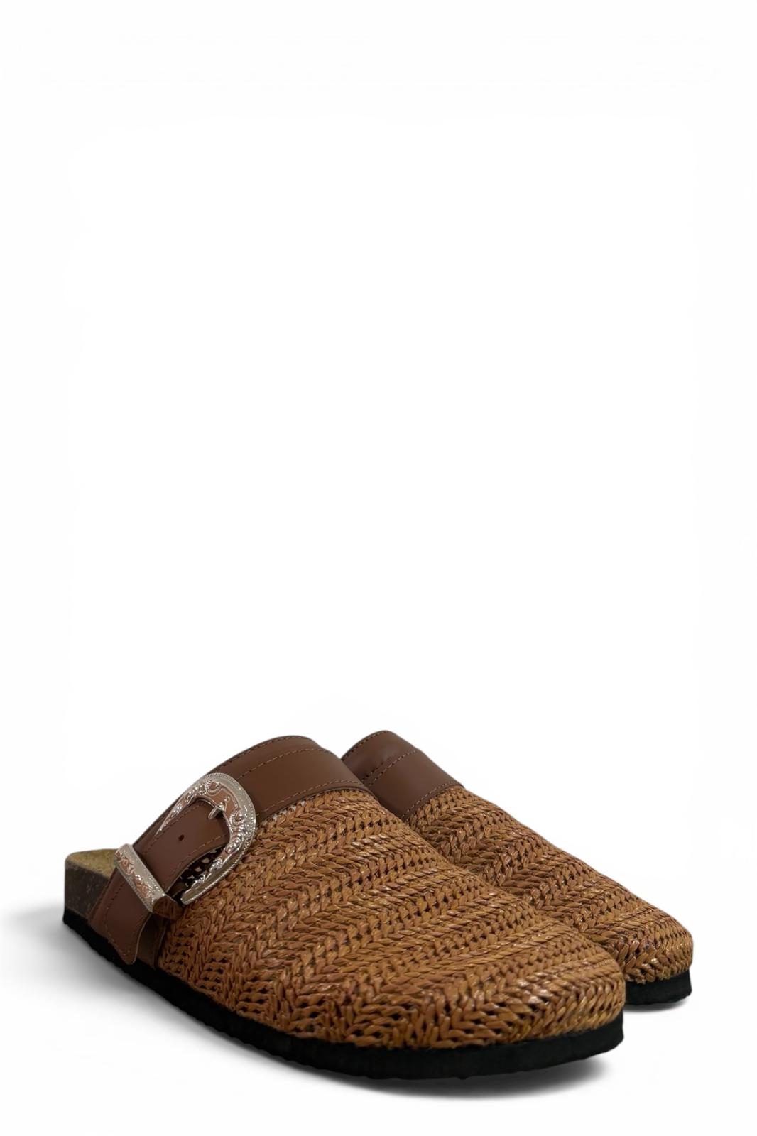 Sabot con fibbia in raffia cuoio - Aida