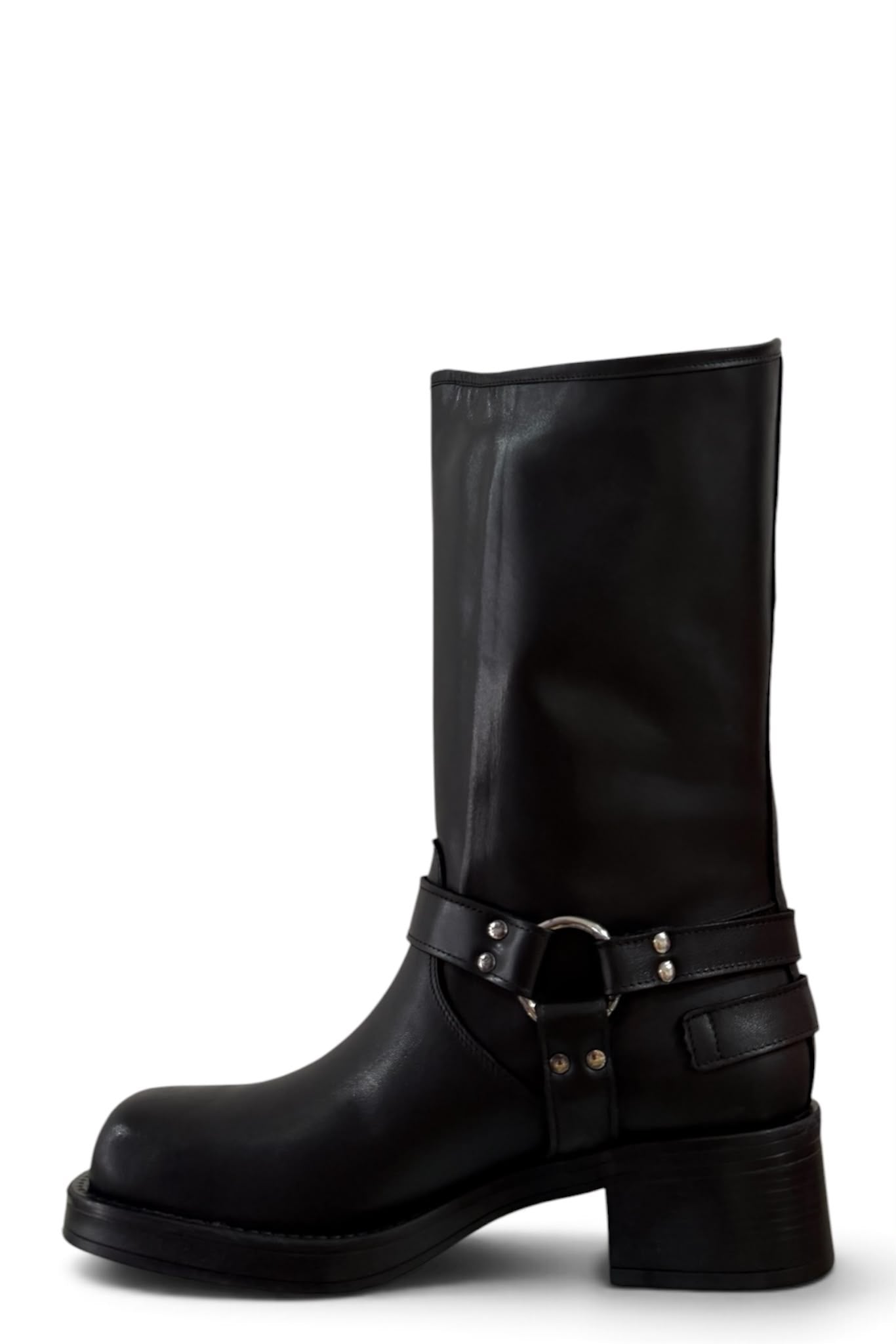 Anfibio con punta quadrata in pelle nero - Sheryl