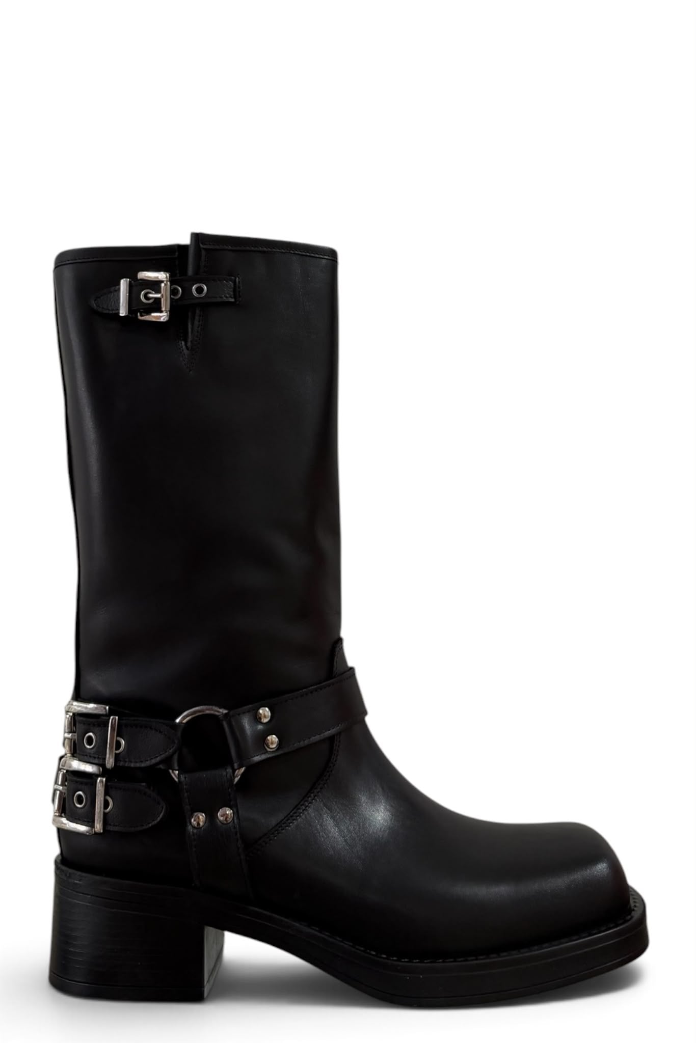 Anfibio con punta quadrata in pelle nero - Sheryl