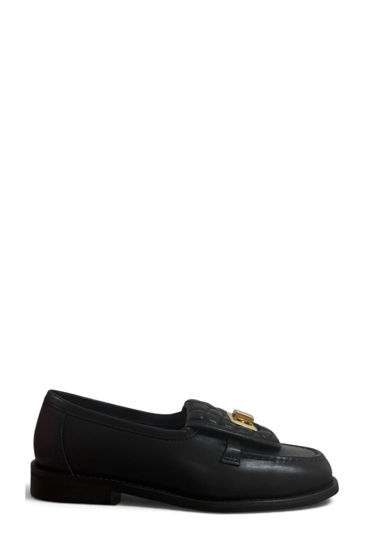 Mocassino con dettaglio oro in pelle nero - Audrey