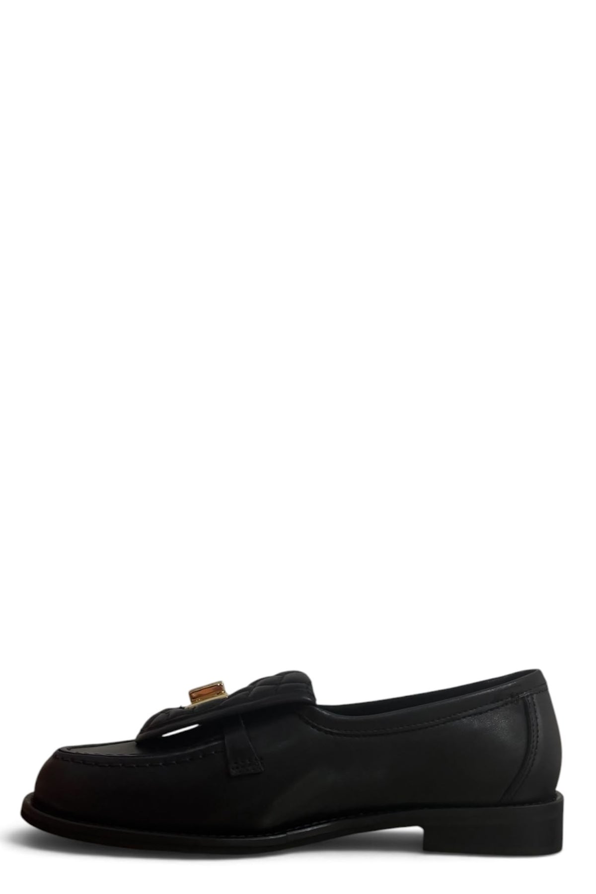 Mocassino con dettaglio oro in pelle nero - Audrey