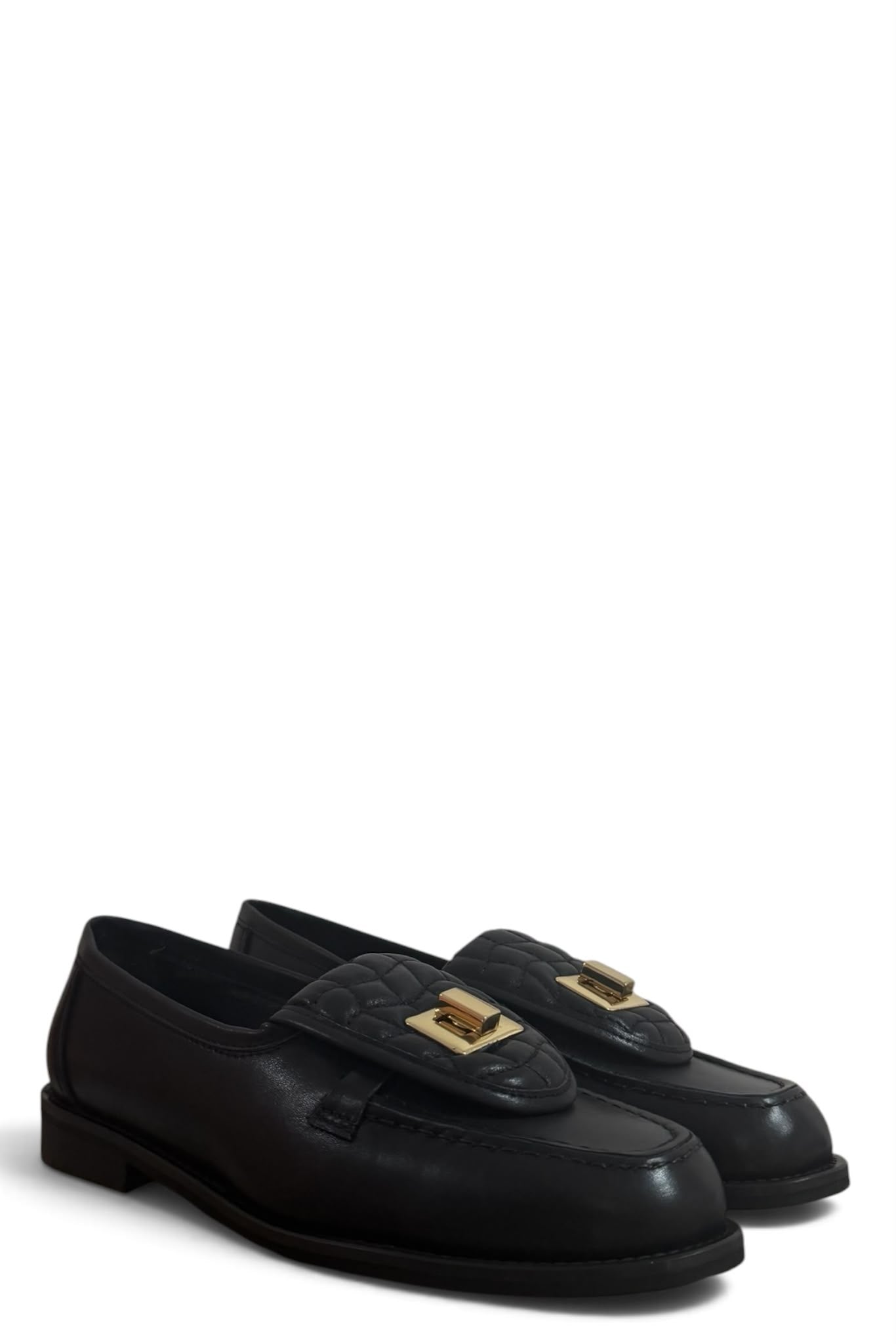 Mocassino con dettaglio oro in pelle nero - Audrey