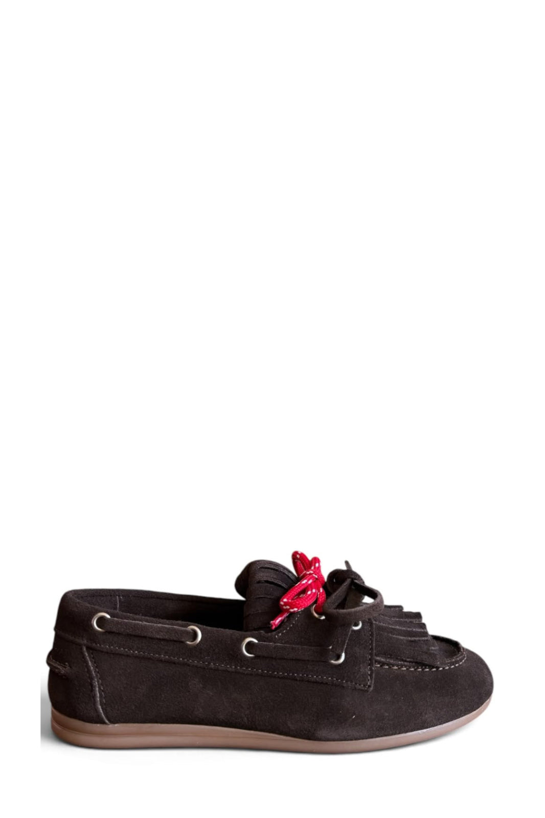 Dark brown suede fringed loafer - Velvet