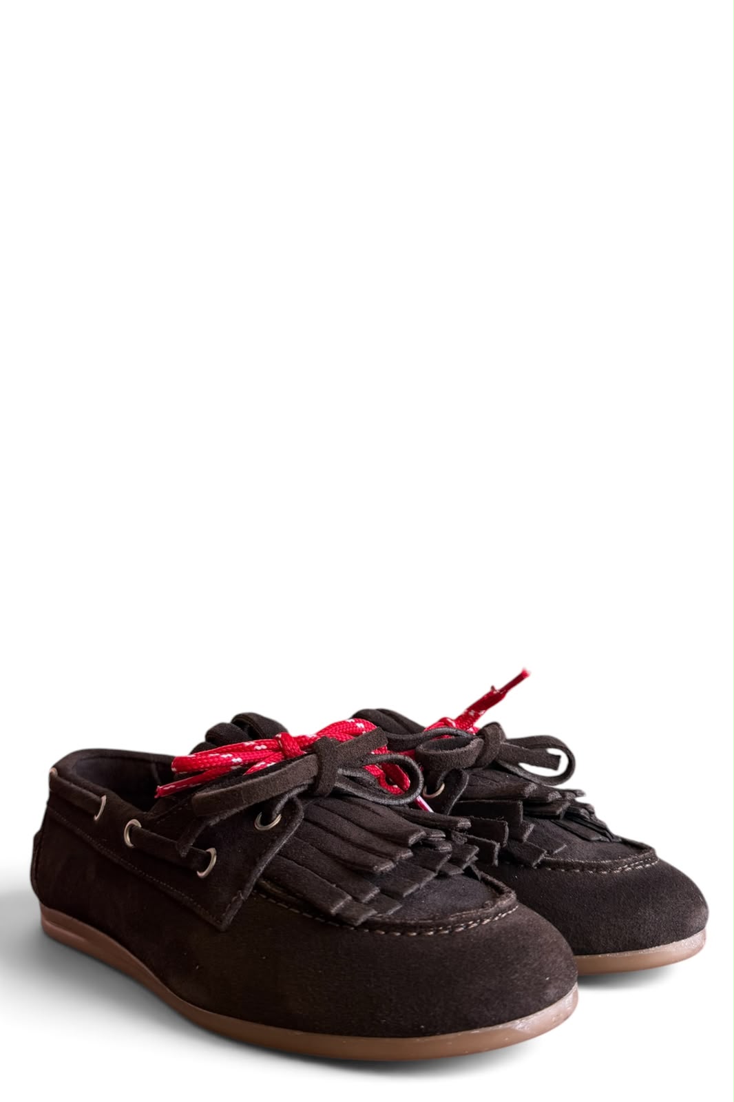 Dark brown suede fringed loafer - Velvet