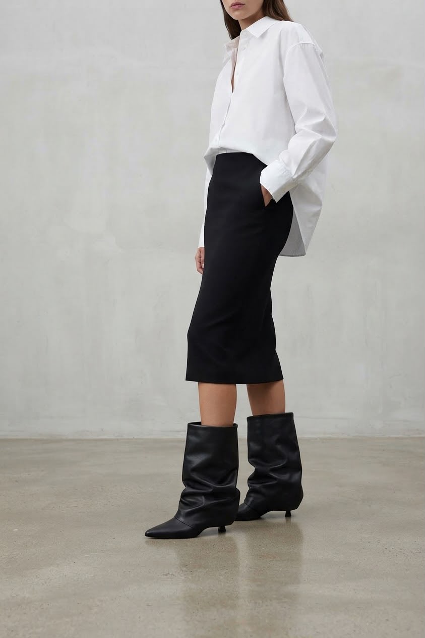 Stivale con piegone in pelle nero - Melissa