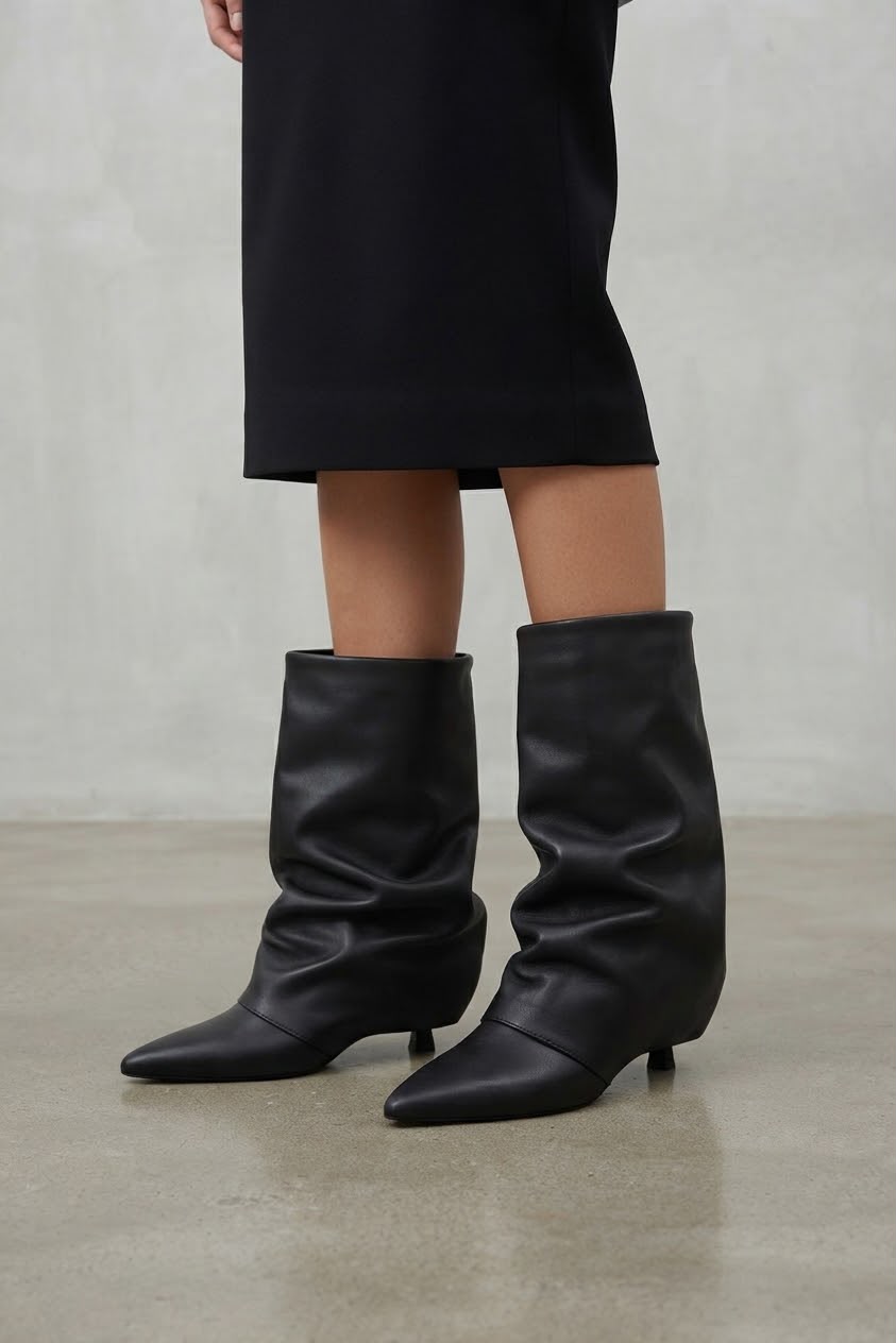 Stivale con piegone in pelle nero - Melissa