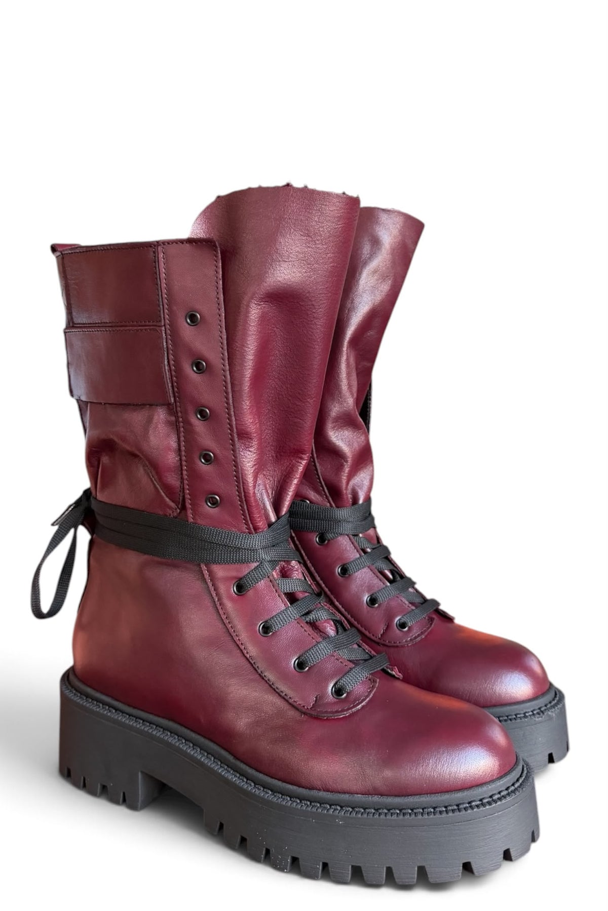 Anfibio con taschino in pelle bordeaux - Maya