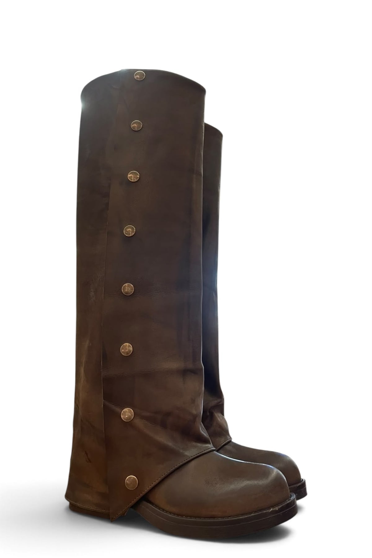 Anfibio con piegone in pelle marrone - Harley buttons