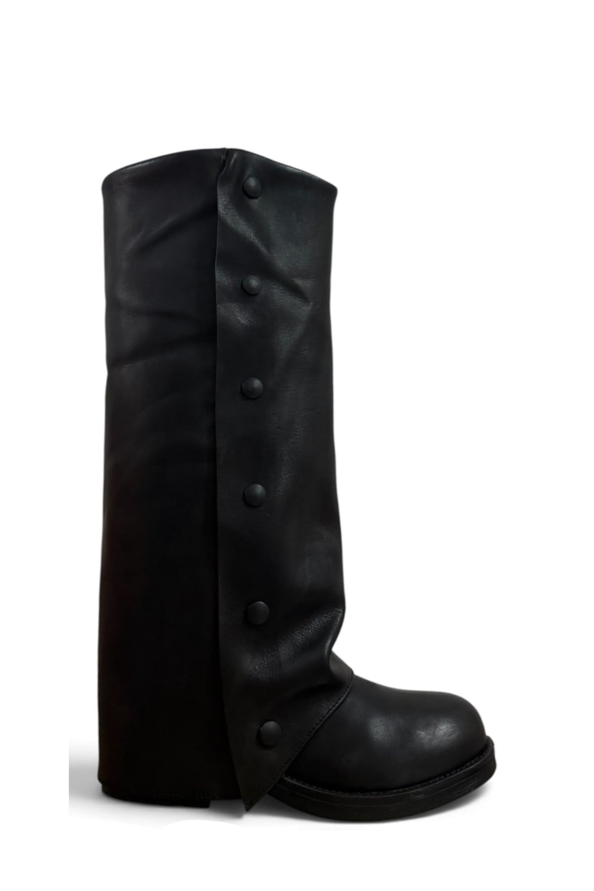 Anfibio in pelle nero con bottoni - Alma