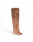 Stivale alto al ginocchio con tacco in camoscio marrone - Mersia Evolution
