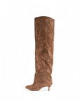 Stivale alto al ginocchio con tacco in camoscio marrone - Mersia Evolution