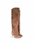 Stivale alto al ginocchio con tacco in camoscio marrone - Mersia Evolution