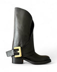 Stivale con piegone cintura in pelle nero - Zuleika