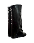 Stivale con punta rotonda e piegone in pelle nero - Aylin
