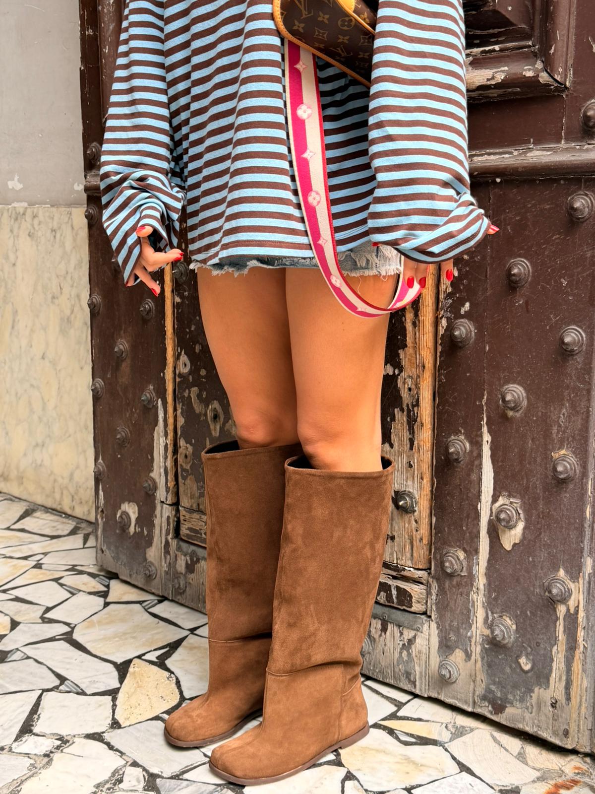 Stivale con punta quadrata in pelle e camoscio - France