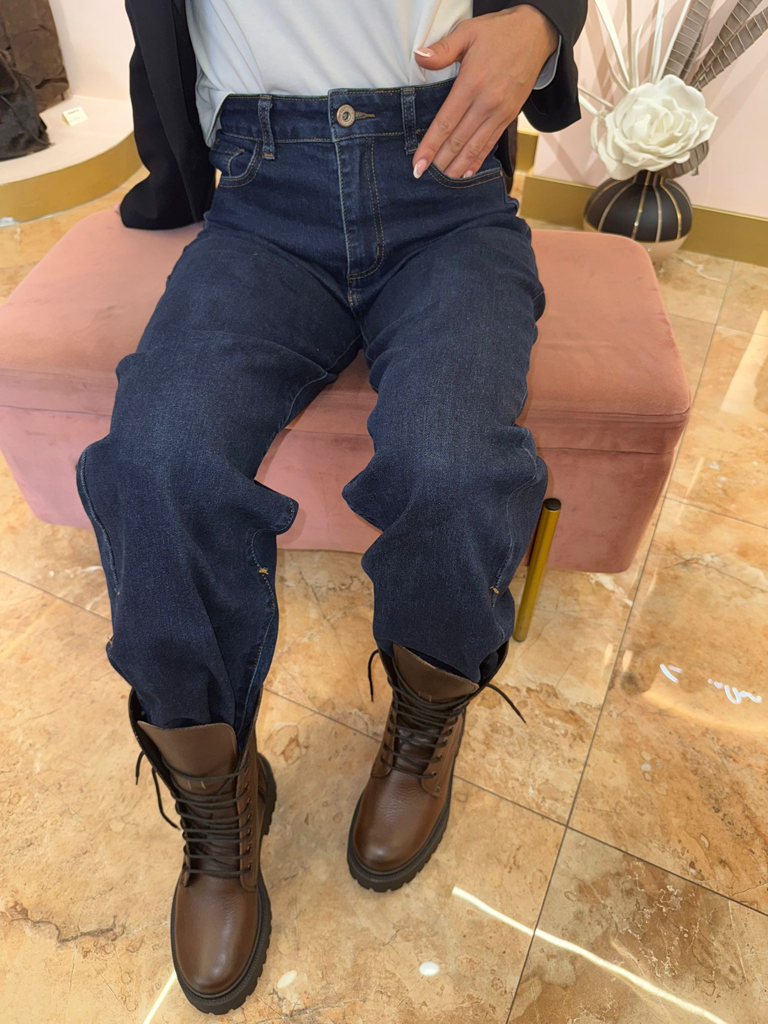 Anfibio con para alta in pelle e camoscio - Ambra