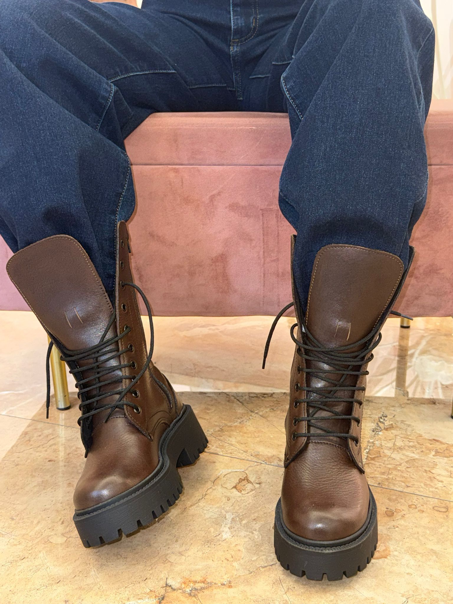 Anfibio con para alta in pelle e camoscio - Ambra