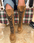 High amphibian boot with leather and suede laces - Selena