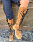 High amphibian boot with leather and suede laces - Selena