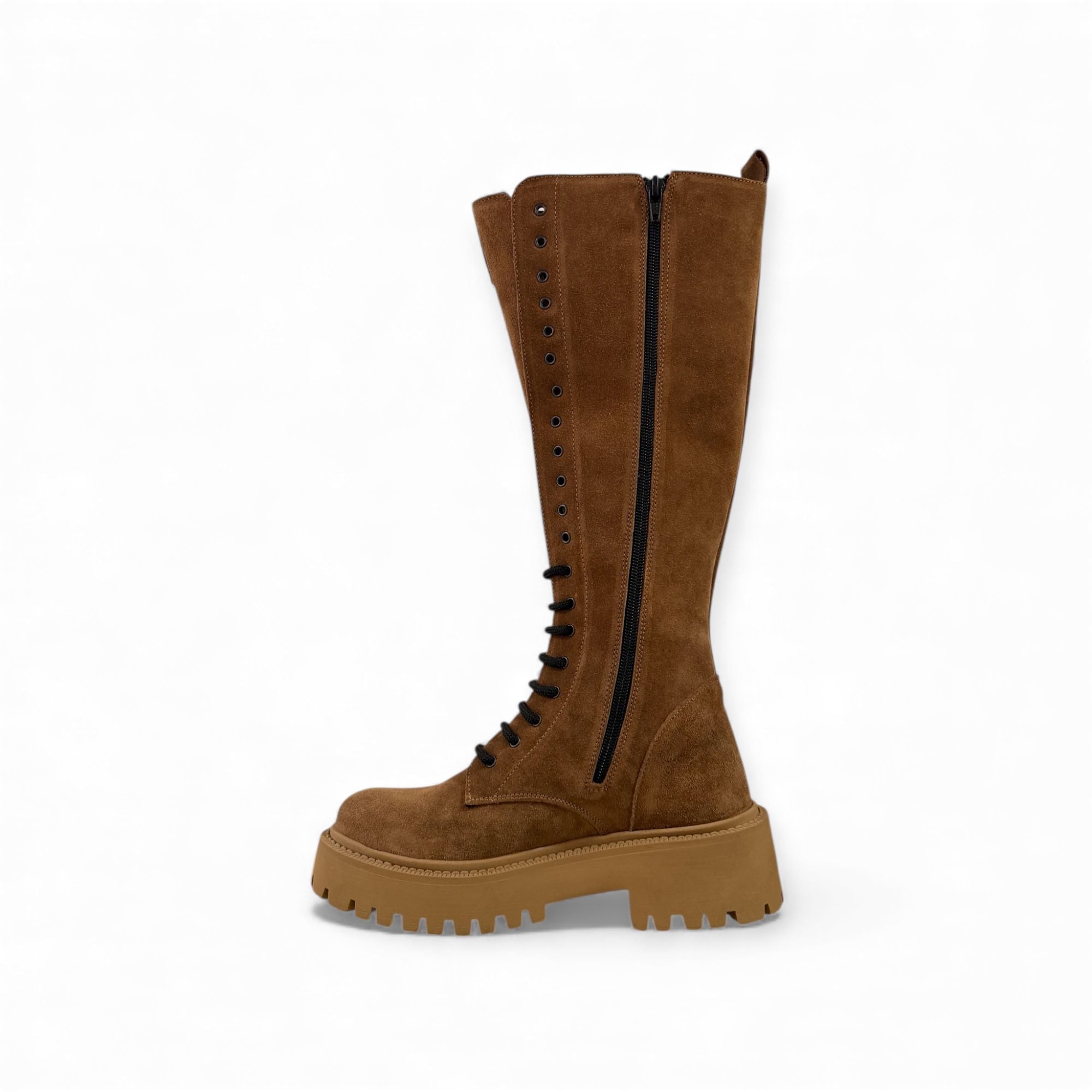 High amphibian boot with leather and suede laces - Selena