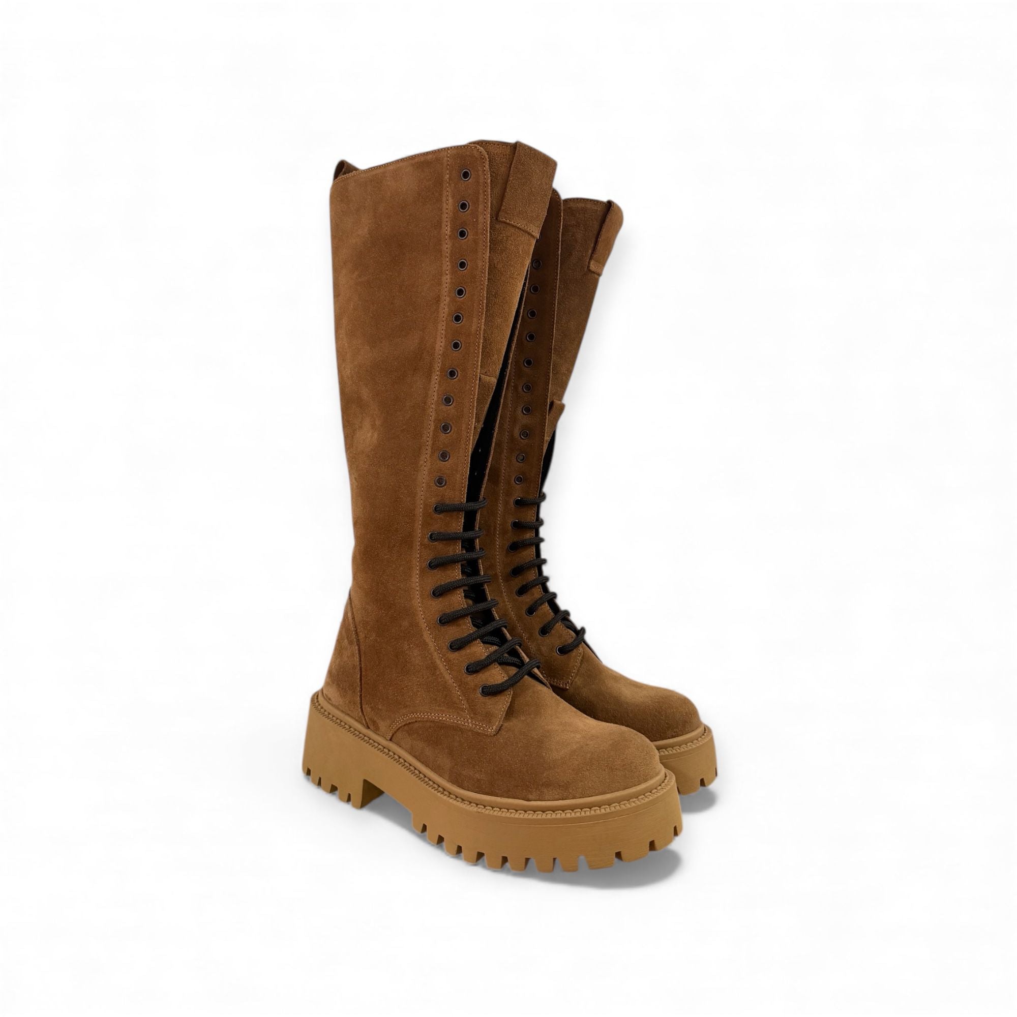 High amphibian boot with leather and suede laces - Selena