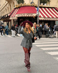 Stivale alto al ginocchio con zeppa in pelle bordeaux - Ophelia draped