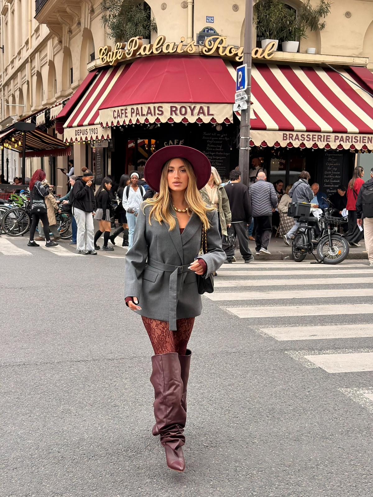 Stivale alto al ginocchio con zeppa in pelle bordeaux - Ophelia draped
