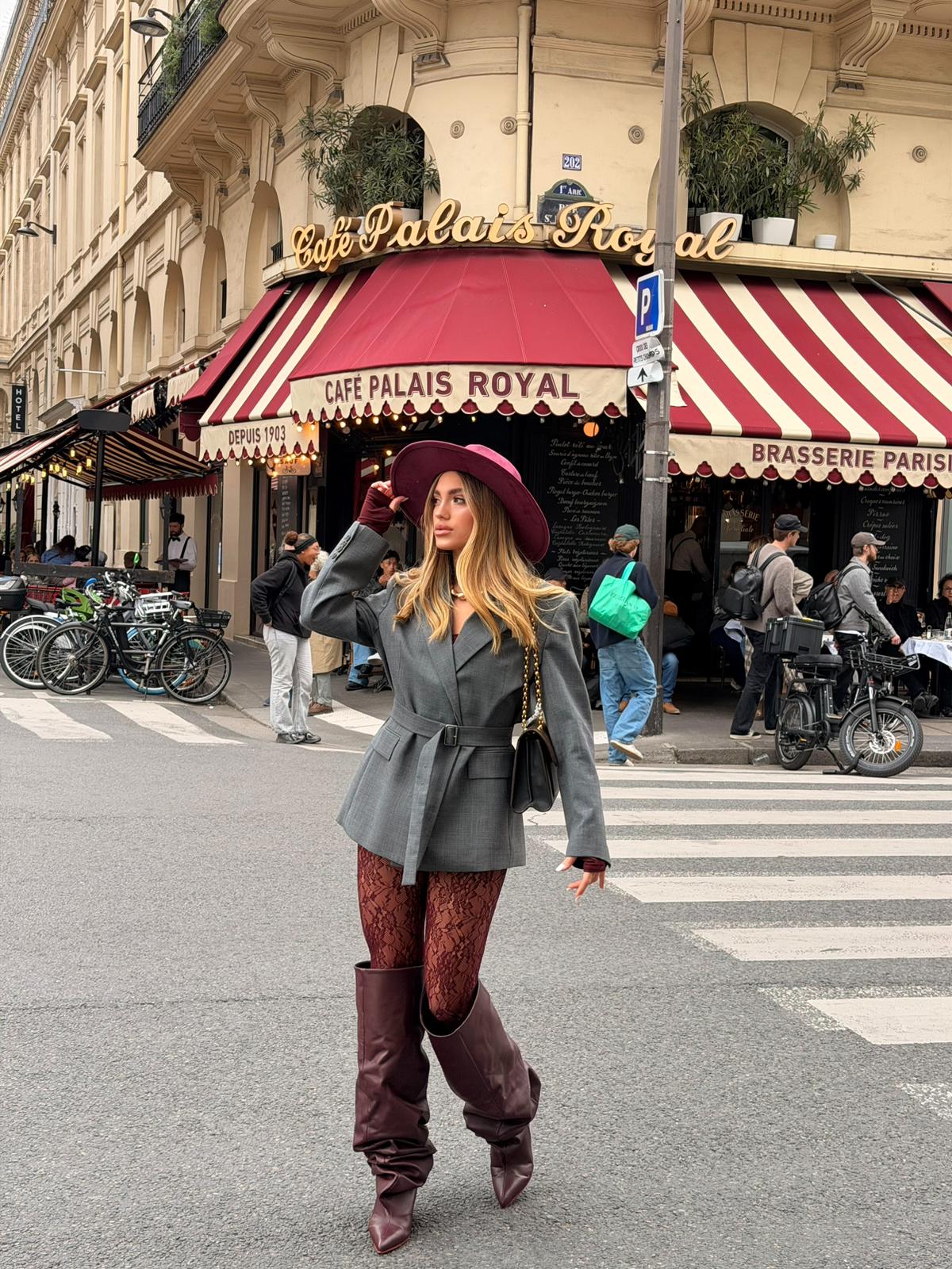 Stivale alto al ginocchio con zeppa in pelle bordeaux - Ophelia draped
